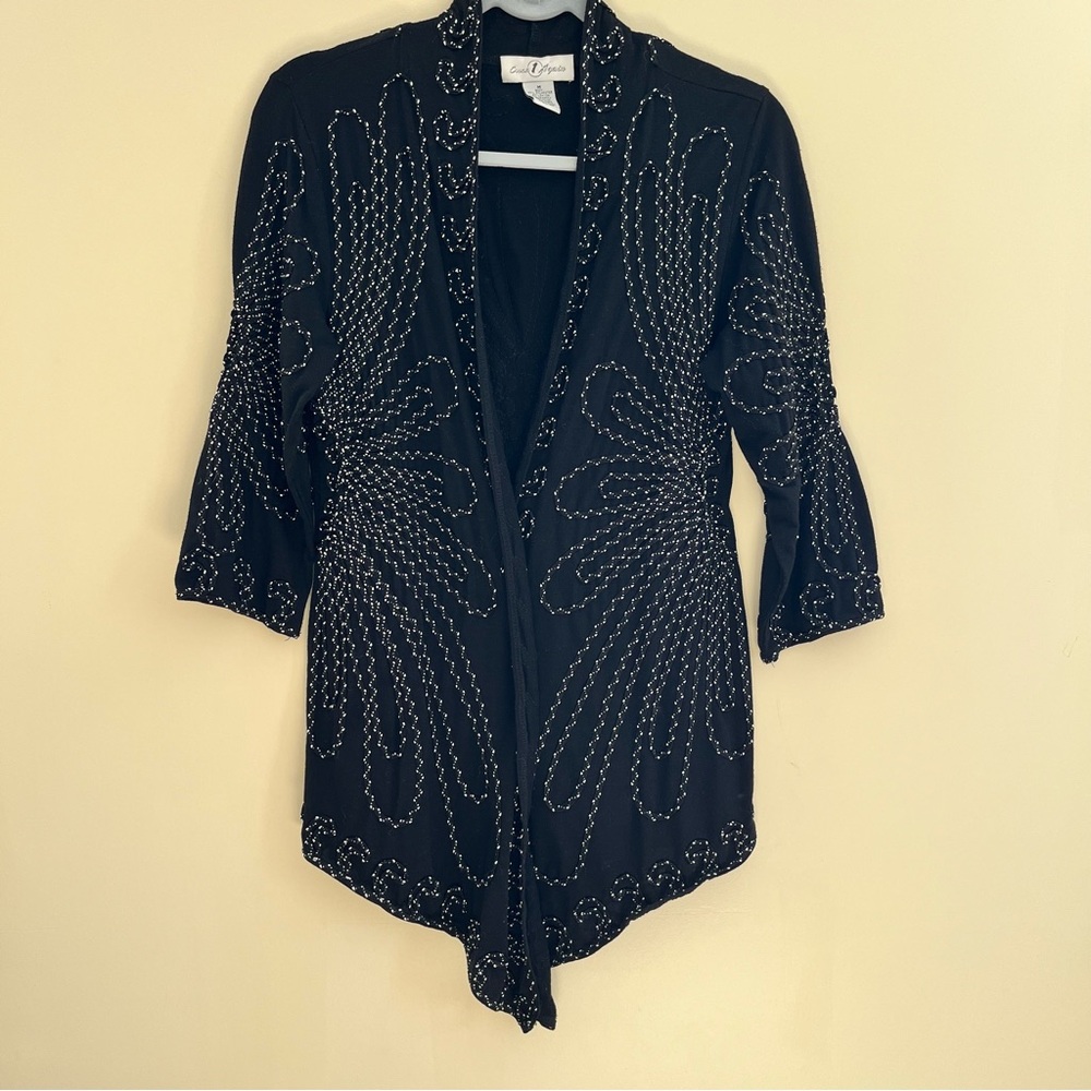Once Again Black Cording detail Open-Front Tunic